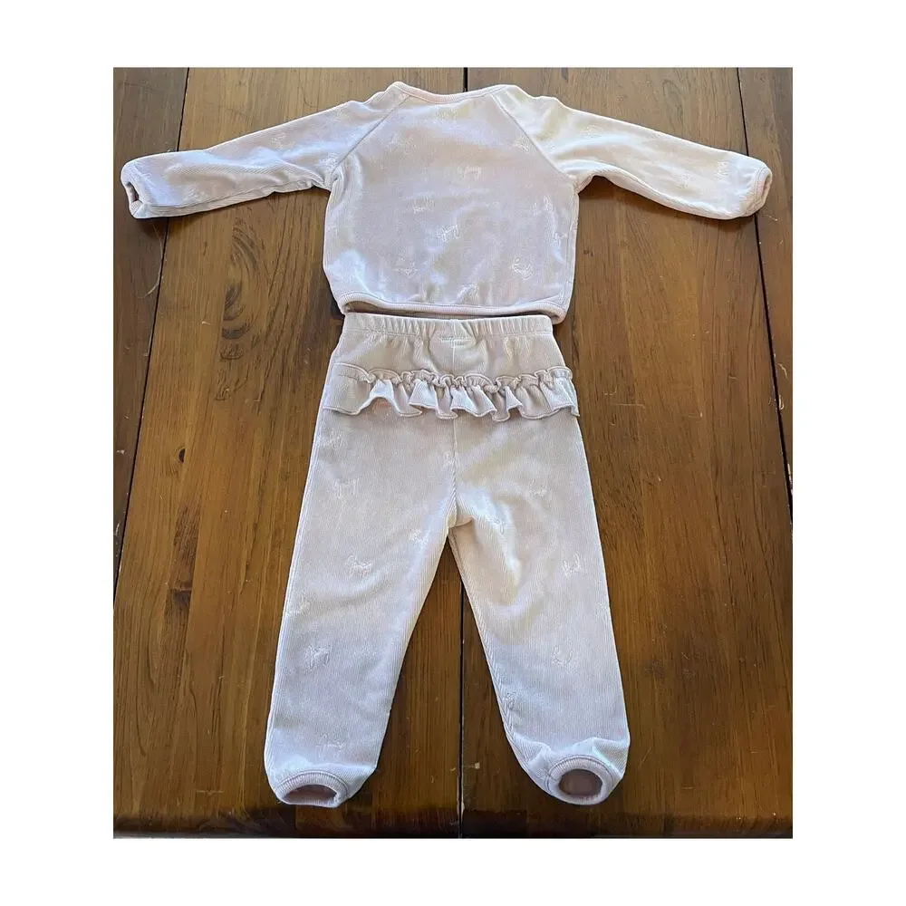 Juicy Couture Kids 12 M ​Baby Girls 2 Piece Logo Velour Jogger Set Pink Stretch - Picture 2 of 15